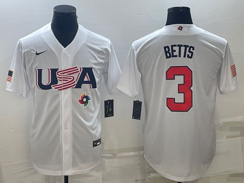 Men 2023 World Cub USA #3 Betts White Nike MLB Jersey8